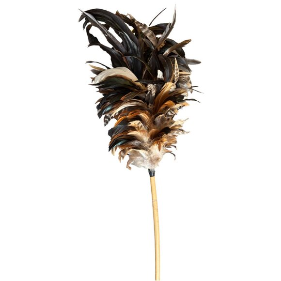 Vtg REAL FEATHER DUSTER Bamboo Handle Gorgeous Iridescent Striped OOAK 27" Long - Picture 4 of 11